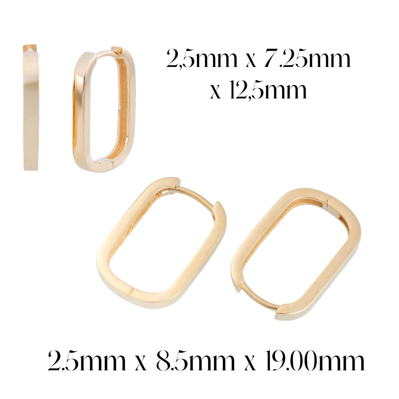 Sensational Square Huggie Earrings (2.5mm x 7.25mm x 12.5mm)