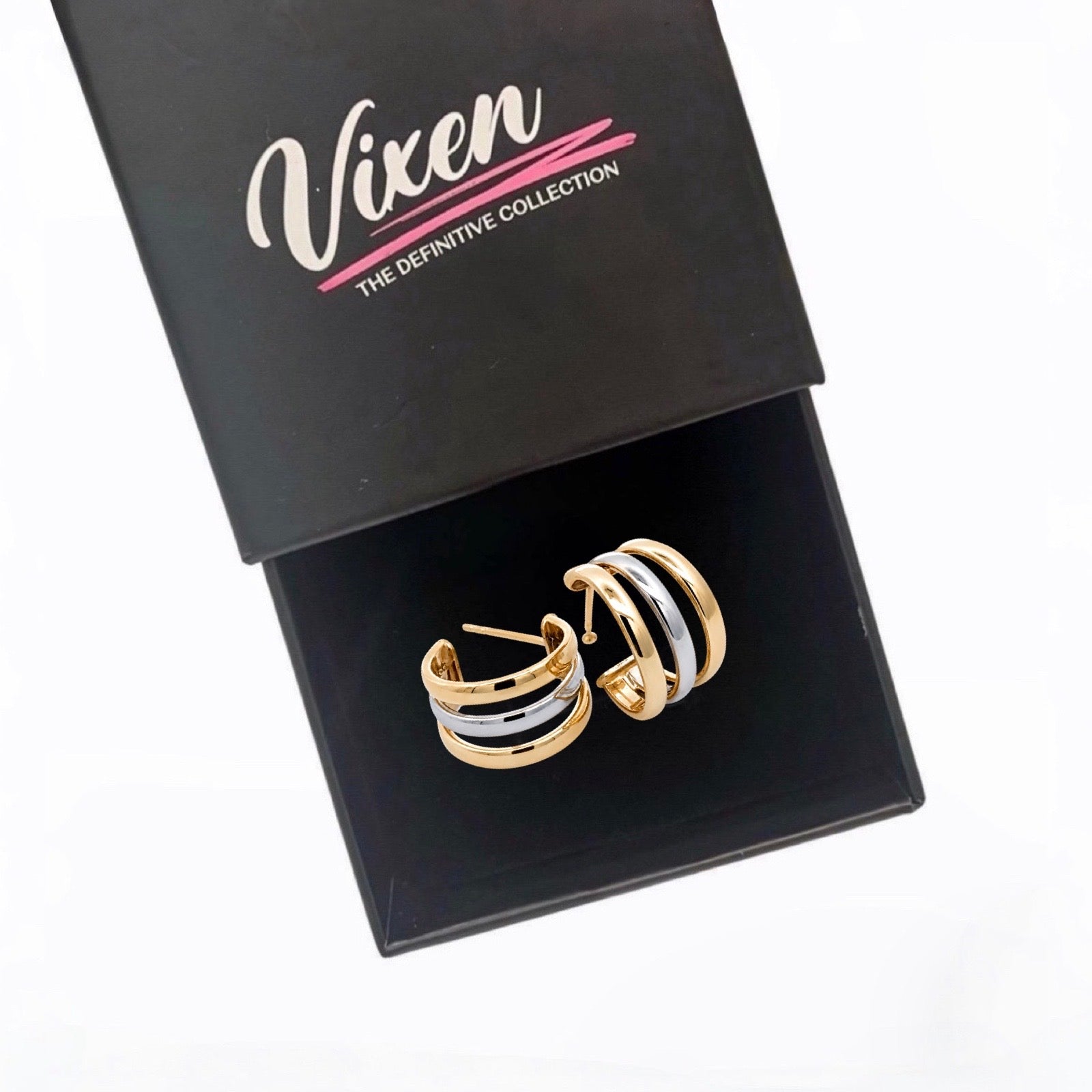 9ct Yellow & White Gold Triple Strand Hoop Earrings