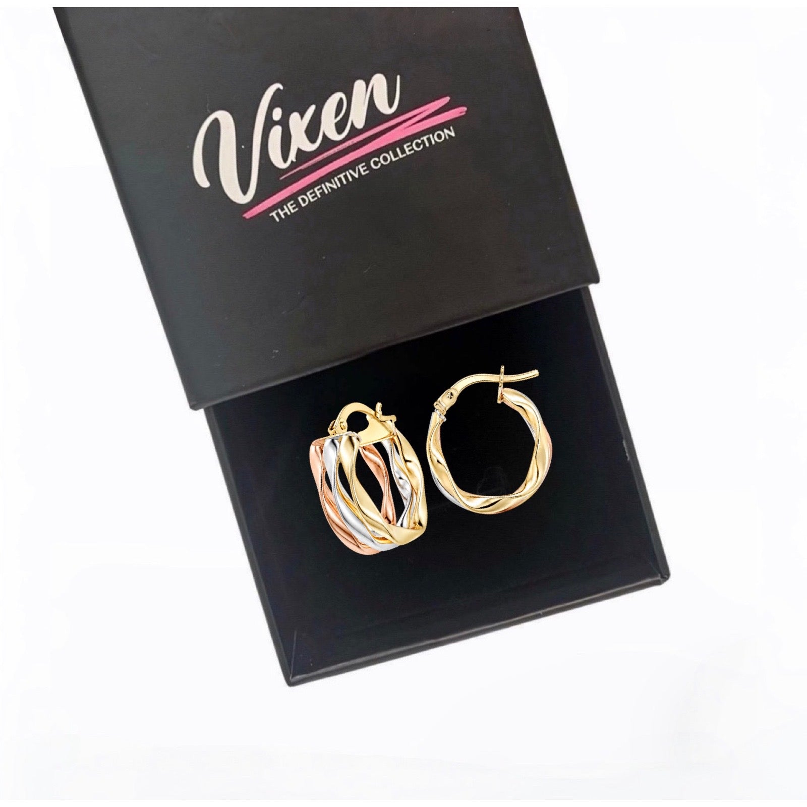9ct Three Tone Gold Hoop Earrings