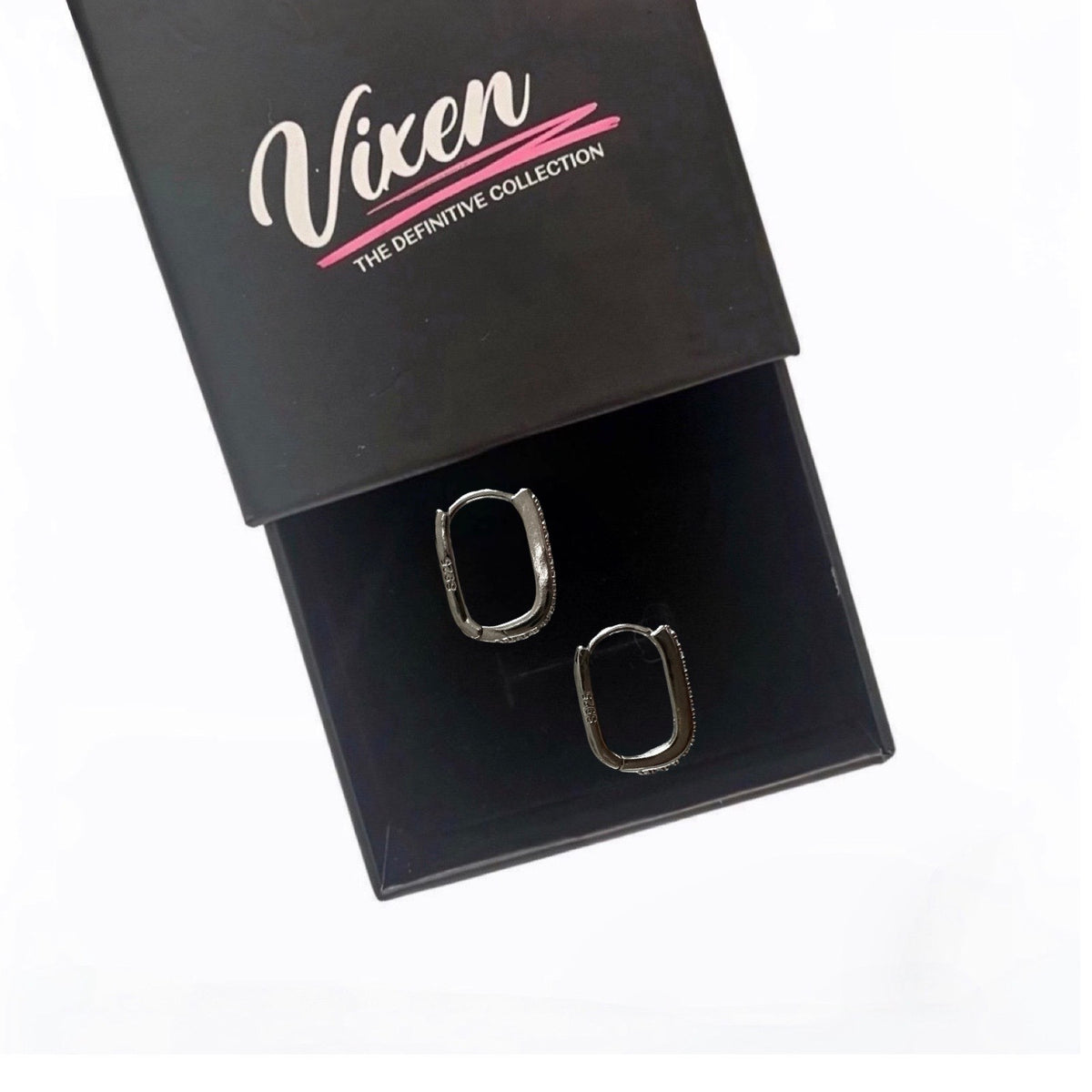 Rectangular Huggie Earrings 17mm x 12mm with Cubic Zirconia
