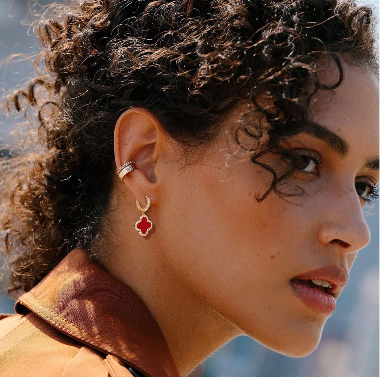 Classy Clover Earrings in Red and Gold (30mm length)