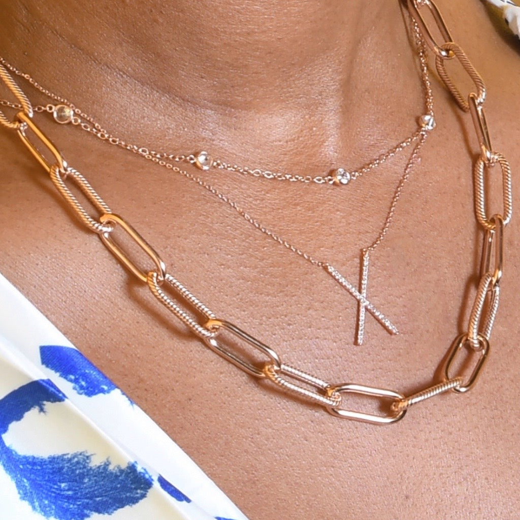 large paperclip link Necklace in rose gold