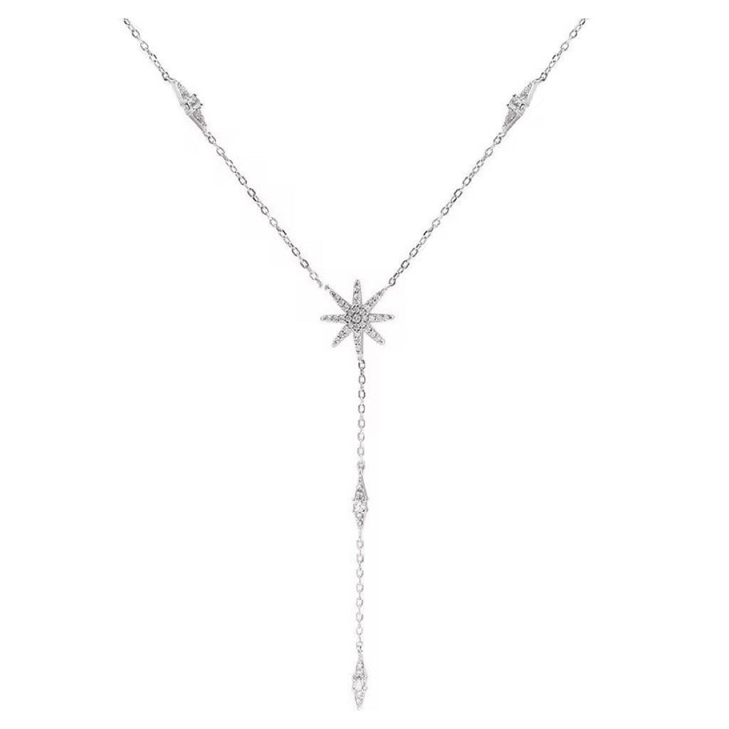 Lariat Flower Necklace In Sterling Silver
