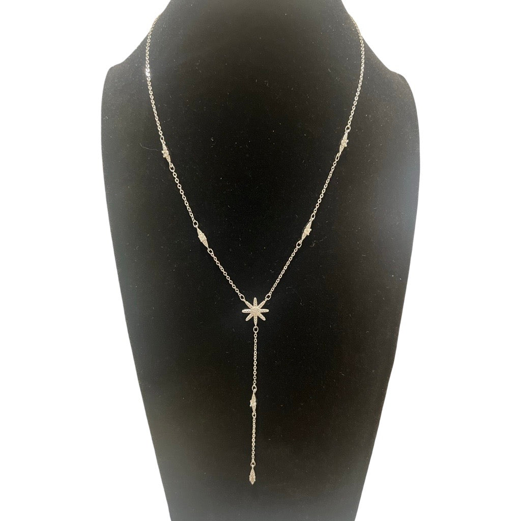 Lariat Flower Necklace In Sterling Silver