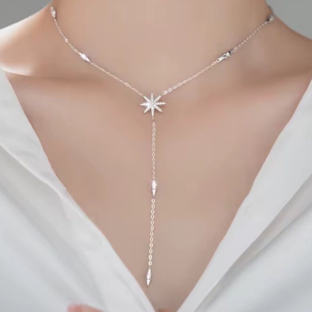 Lariat Flower Necklace In Sterling Silver