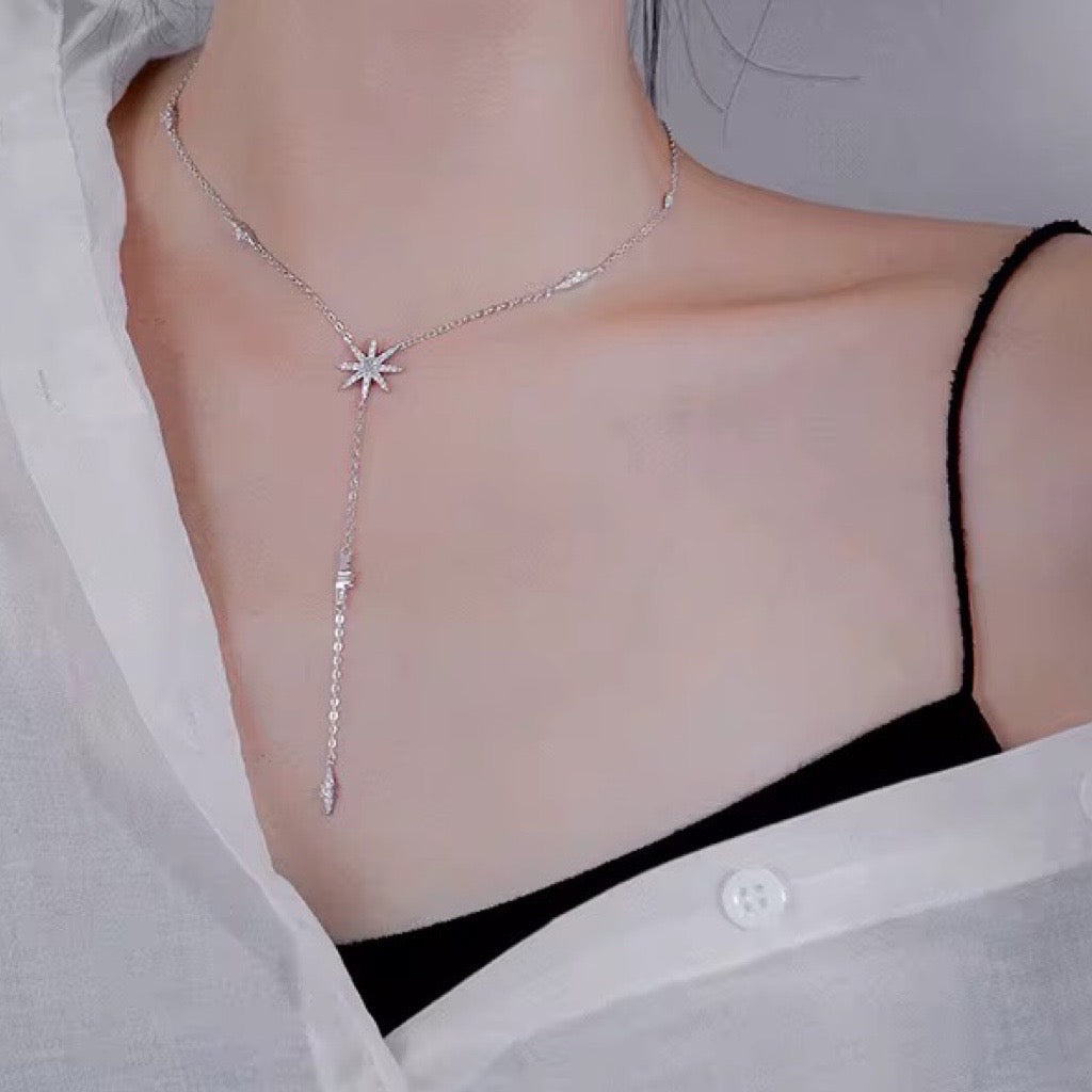 Lariat Flower Necklace In Sterling Silver