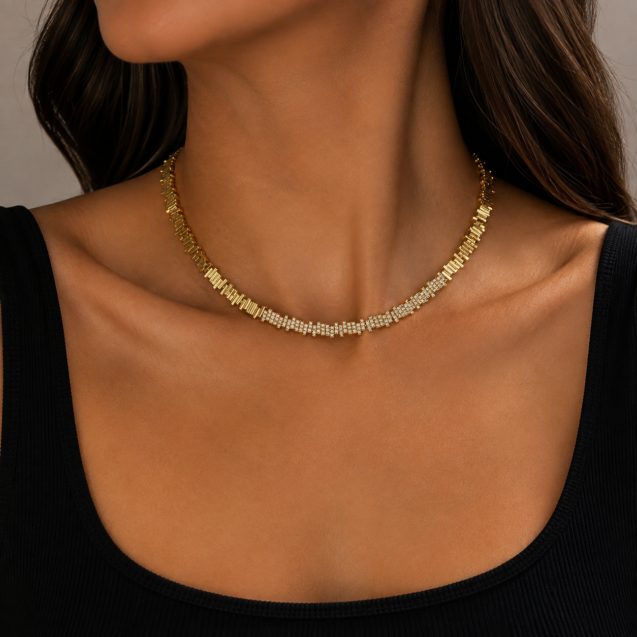 18k Gold Plated Pave' Choker Necklace