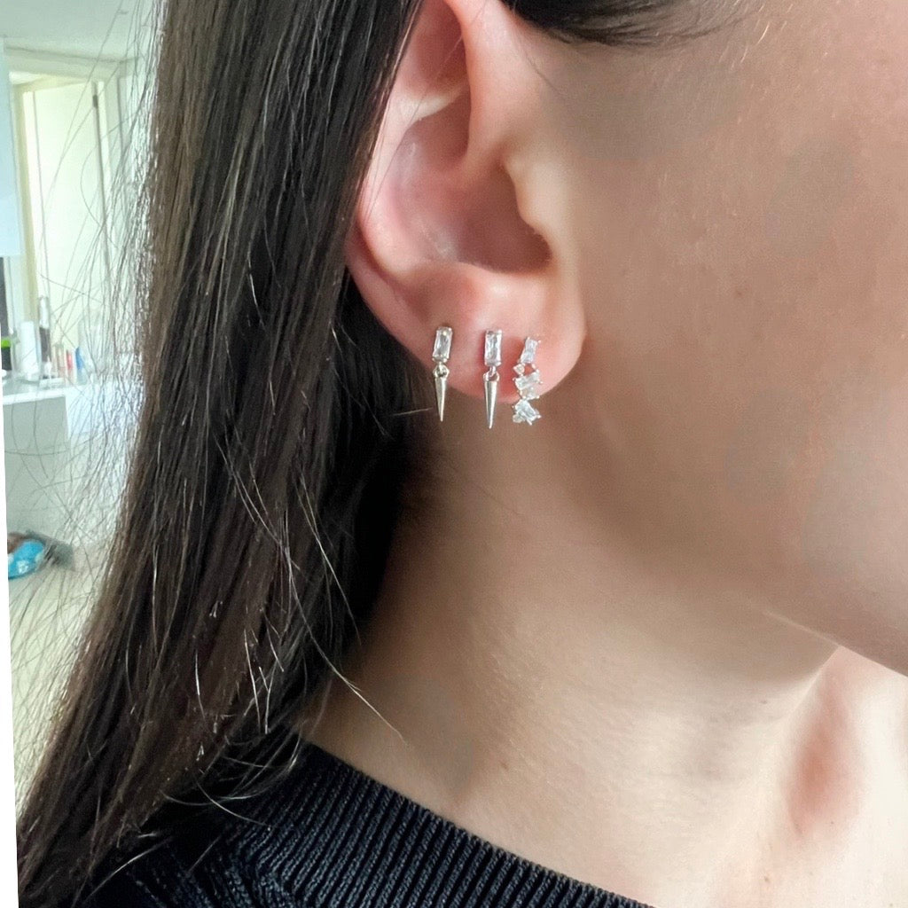 Petite Silver and Clear Cone Drop Cubic Zirconia Cone Earrings