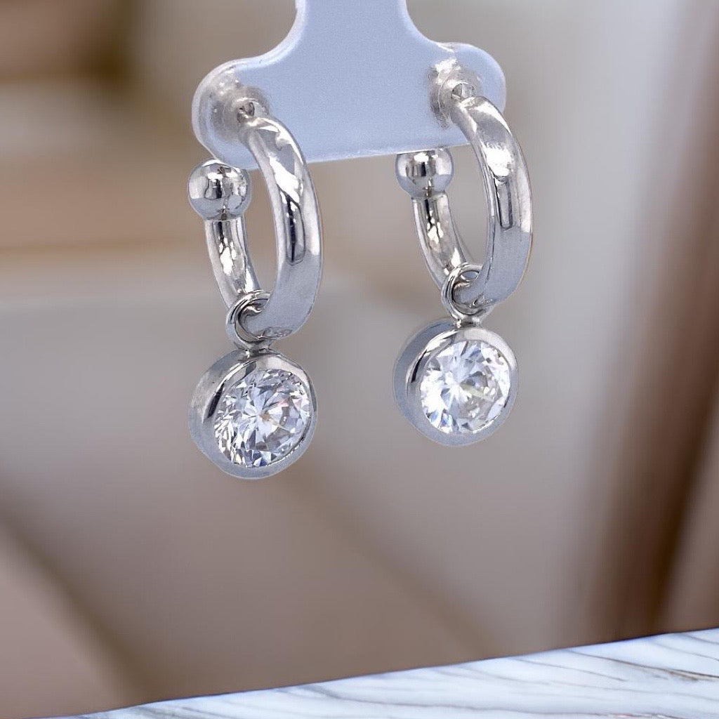 Pretty Women Silver Huggies with CZ Charm