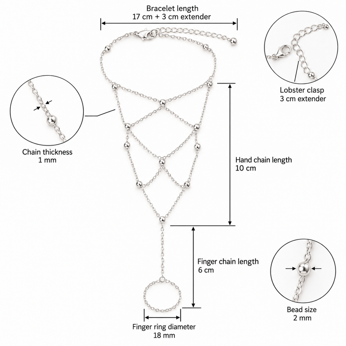 Vixen Silver Fashion Lattice Hand Chain Bracelet