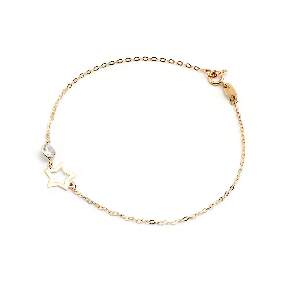 9kt gold bracelet with star charm and cubic zirconia