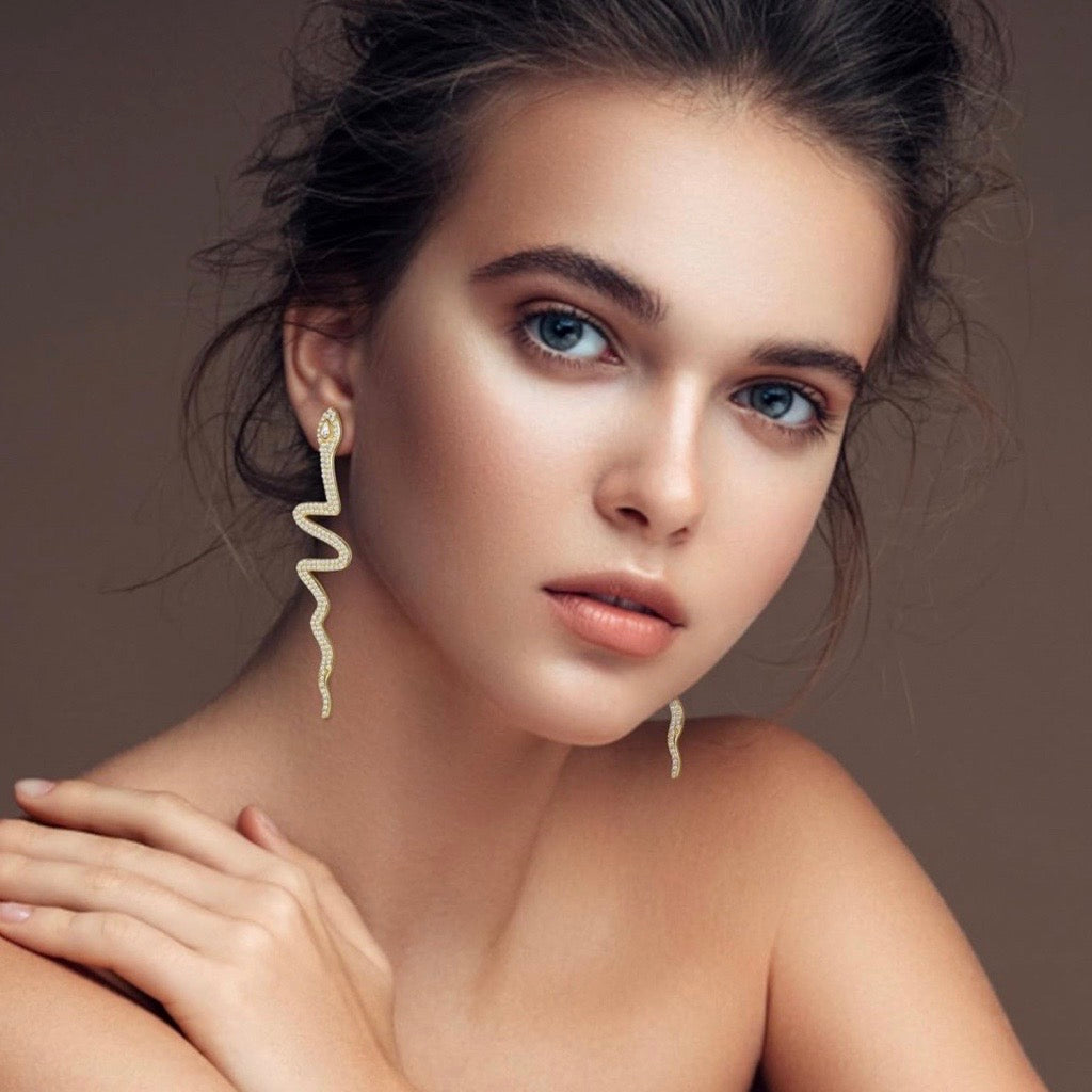 Statement snake earrings with cubic zirconias 