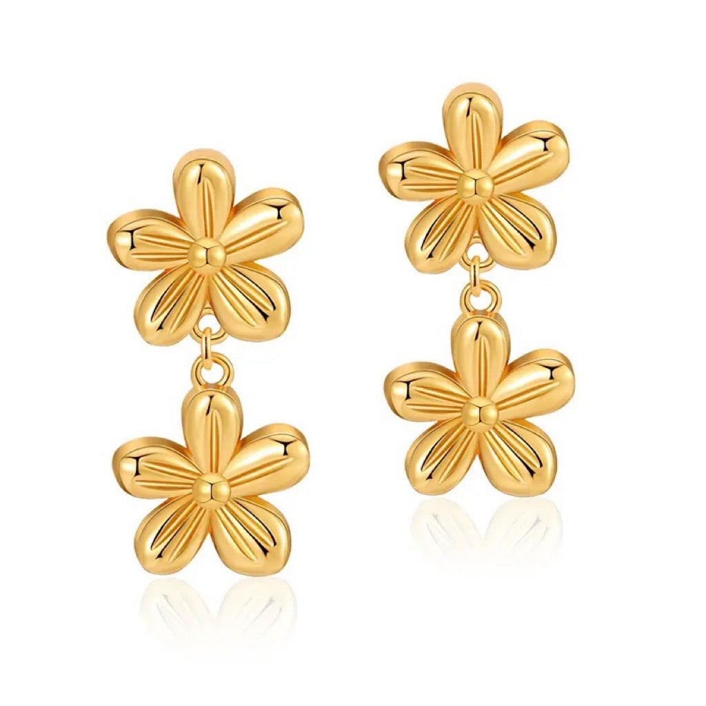 Two Flowers Stud Drop Earrings