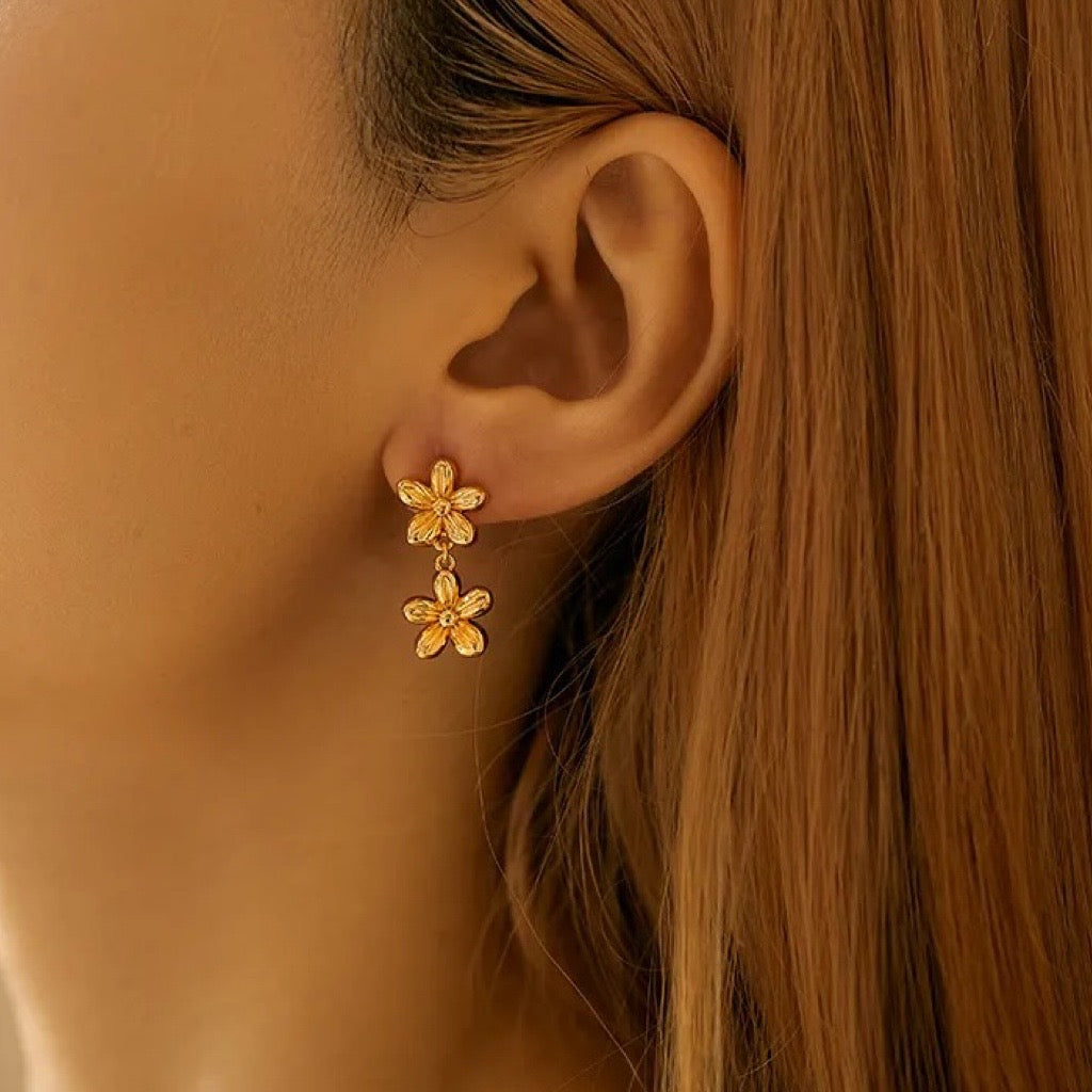 Two Flowers Stud Drop Earrings
