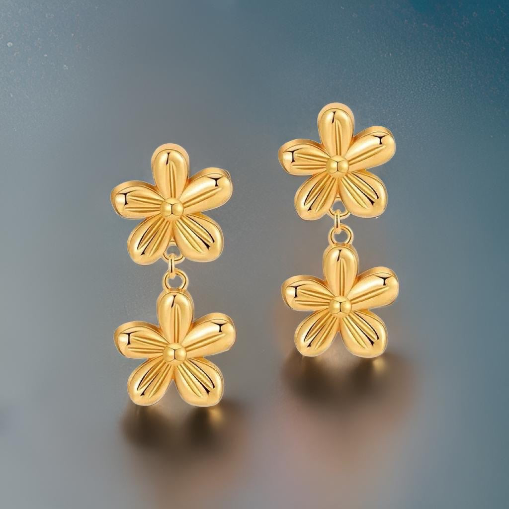 Two Flowers Stud Drop Earrings