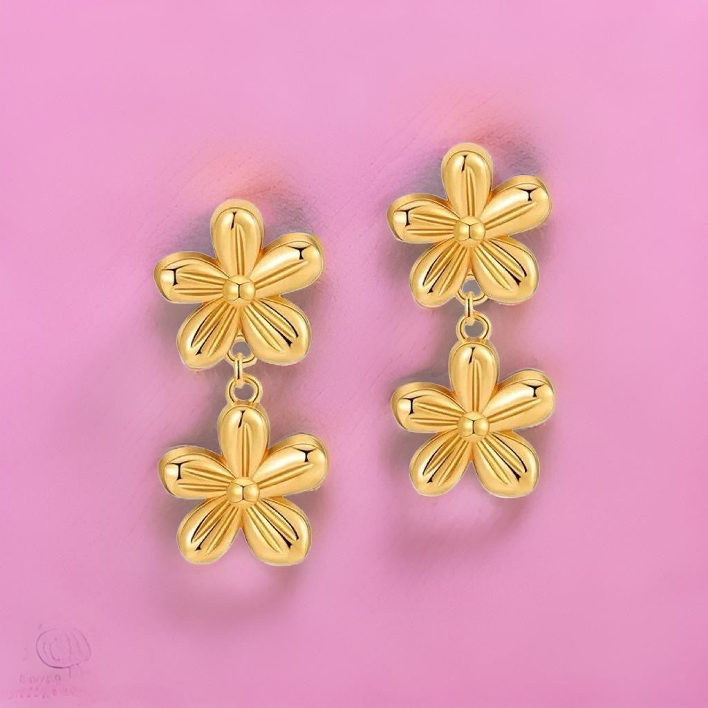 Two Flowers Stud Drop Earrings