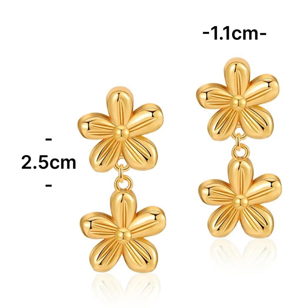 Two Flowers Stud Drop Earrings