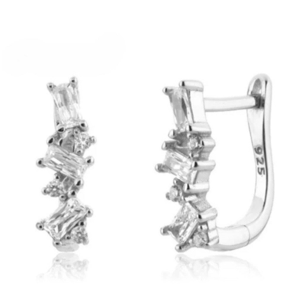 U Shaped Huggie Earrings Silver and Clear