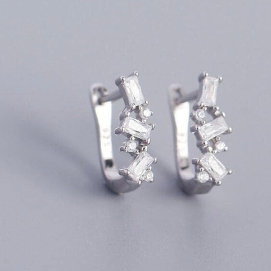 U Shaped Huggie Earrings Silver and Clear
