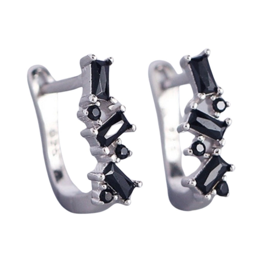 U shaped Huggie Earrings silver and black
