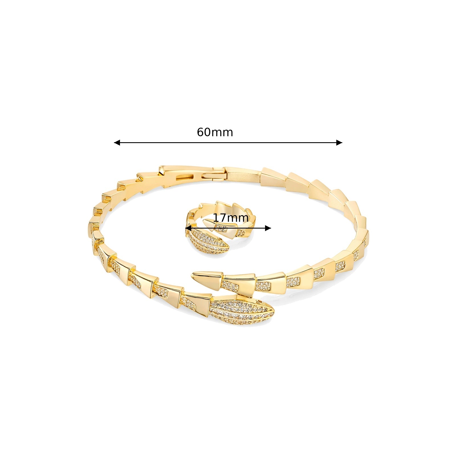Statement Snake Bracelet and Ring Set - Gold