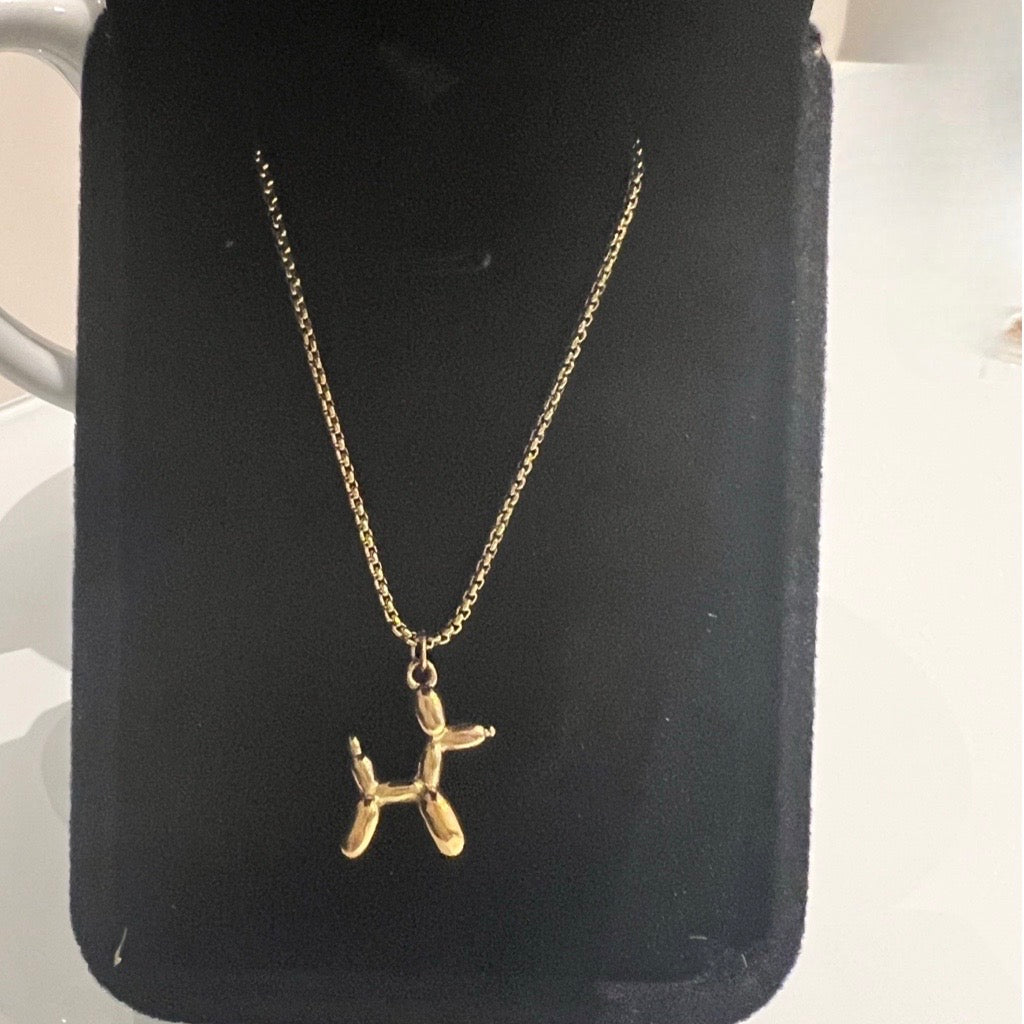 balloon dog necklace in black box