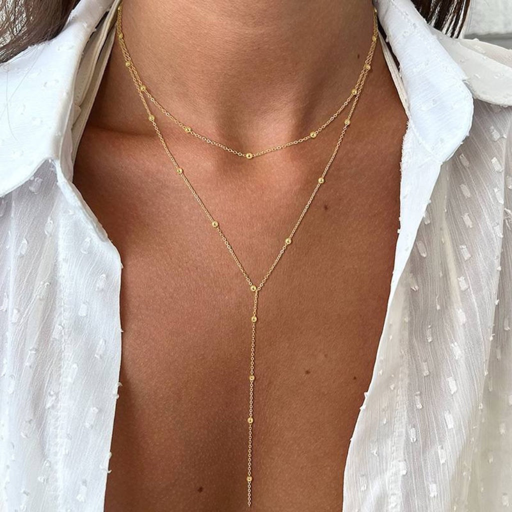 Extra Long Layered Beaded Lariat in Gold or Silver