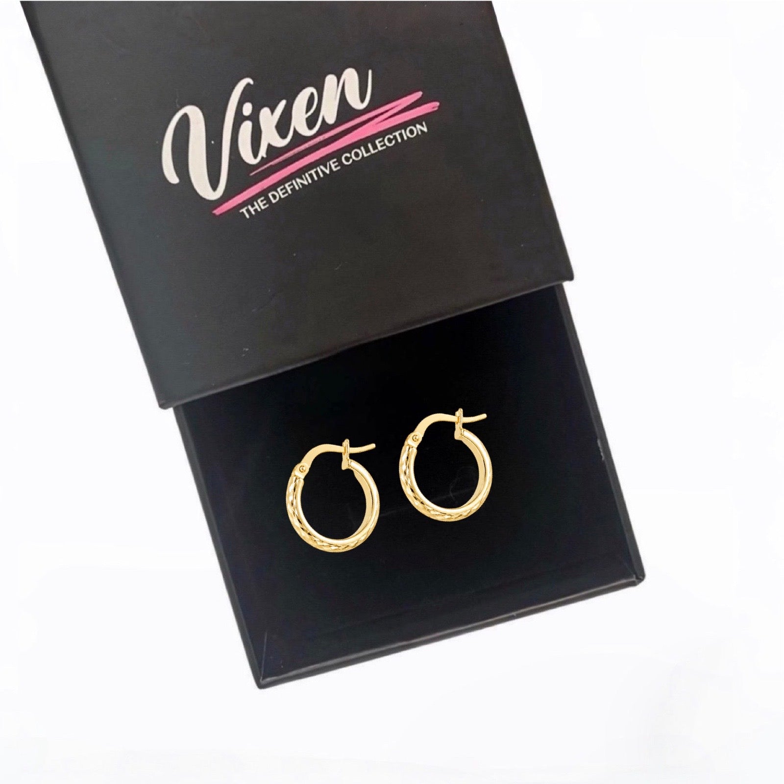 9ct Yellow Gold Diamond Cut Hoop Earrings – 15mm