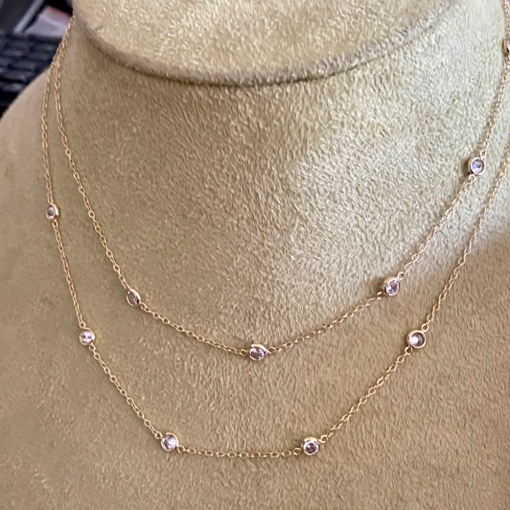 9kt yellow gold by the yard necklaces with cubic zirconias in a bezel setting