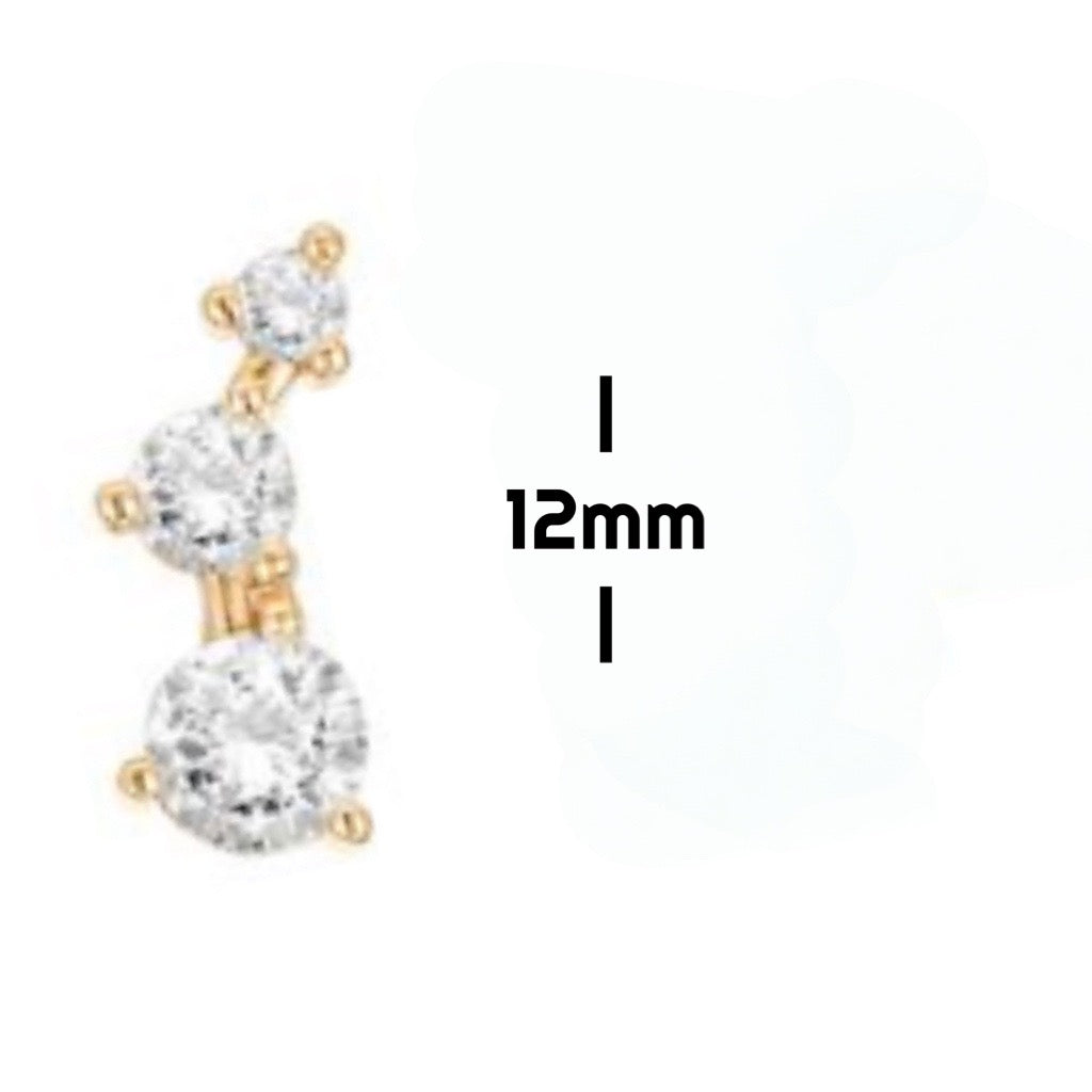 climber earrings with three cubic zirconias circles 