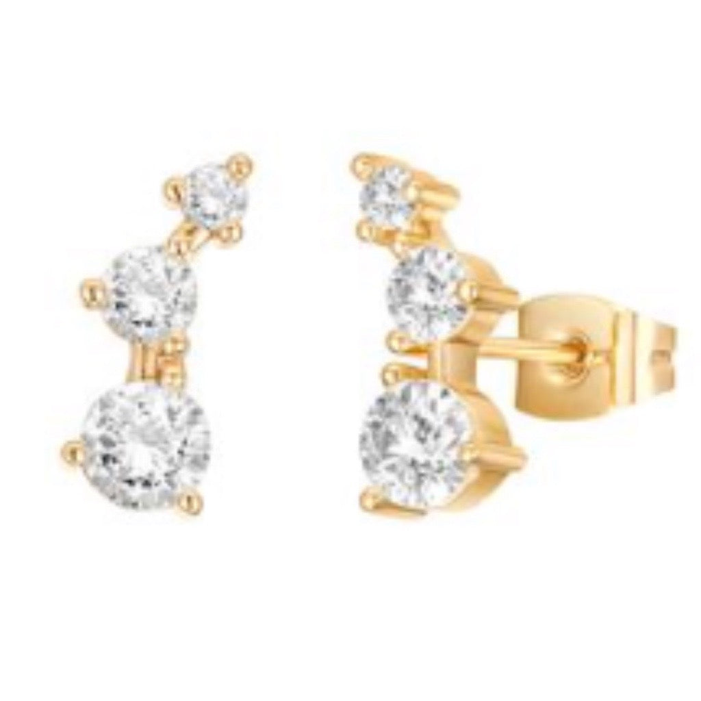 climber earrings with three cubic zirconias circles 