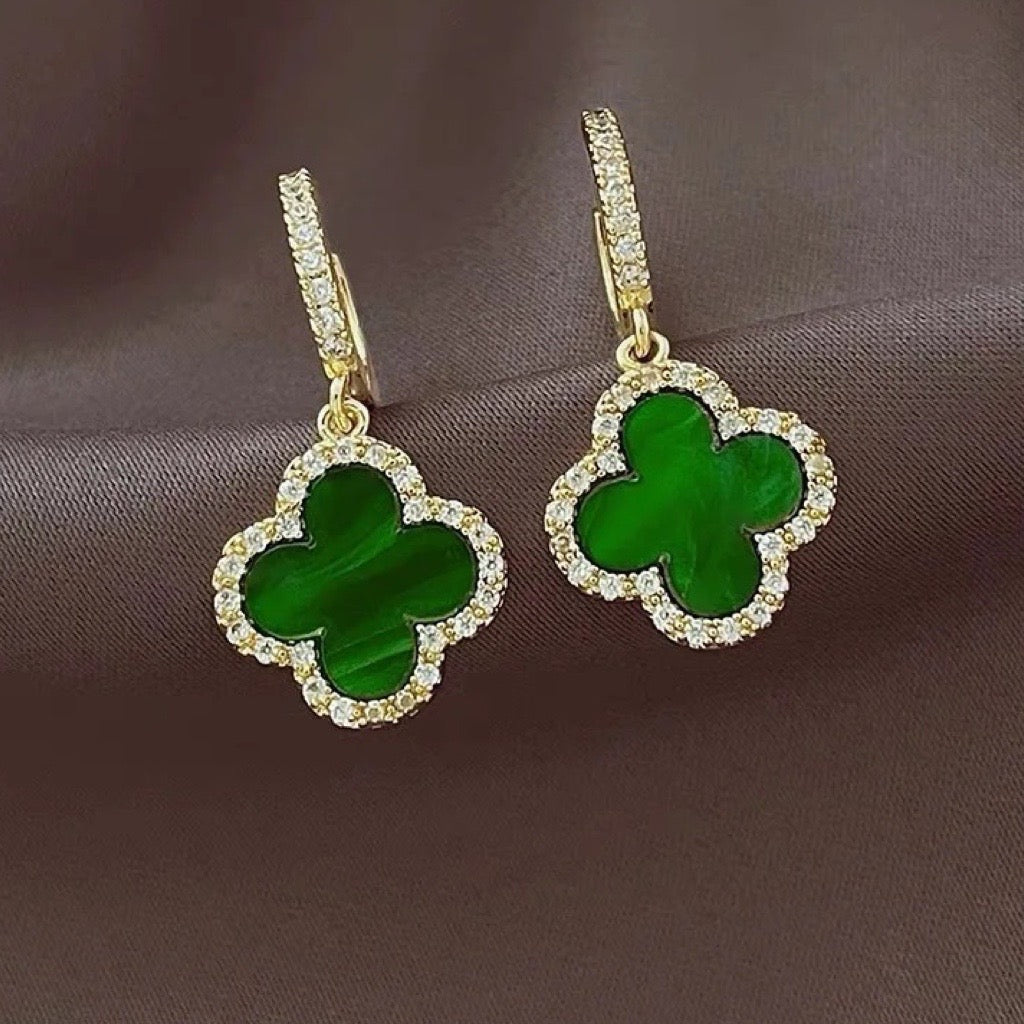 clover earrings green and gold