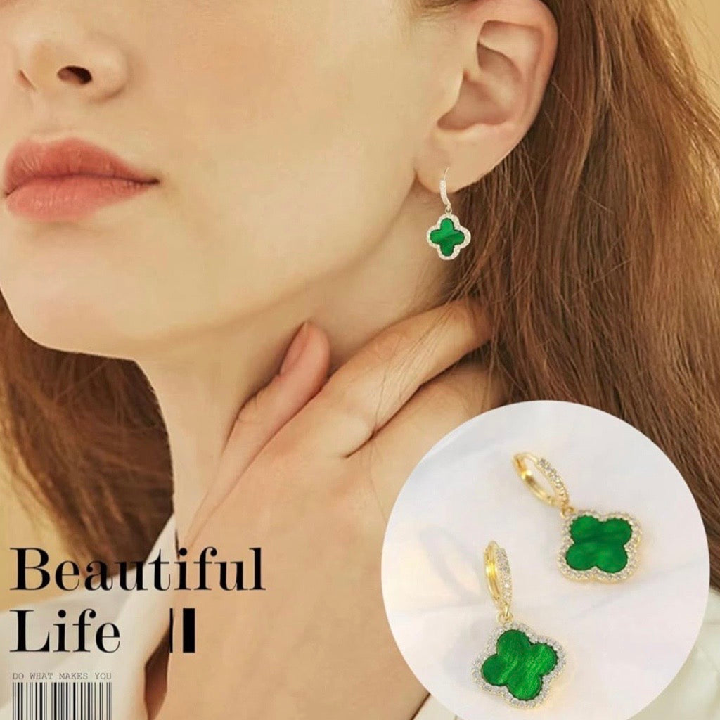 clover earrings green and gold 