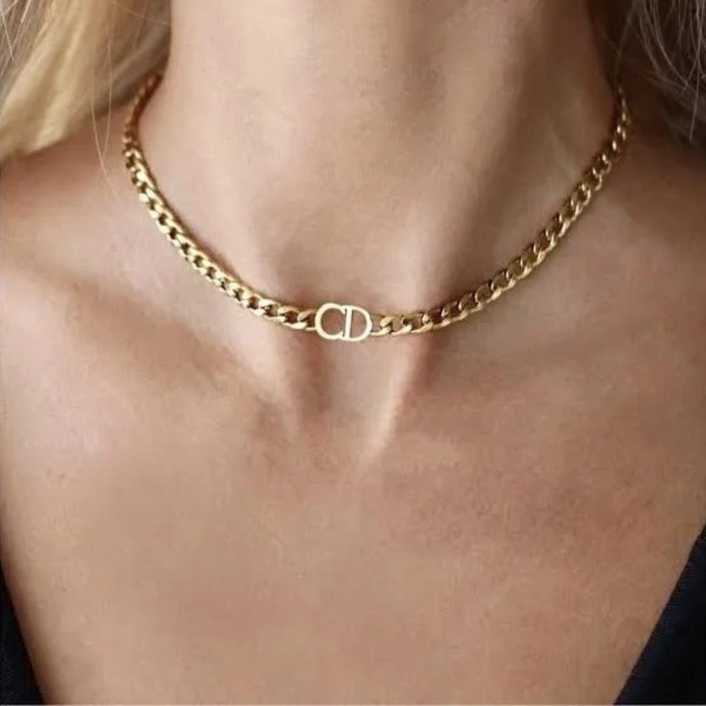 Curb necklace in gold stainless steel with CD initials