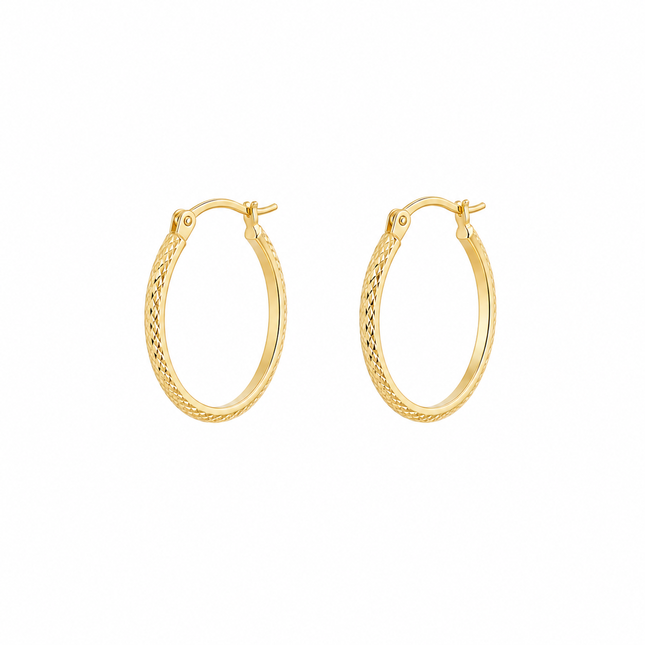 Vixen 9ct Yellow Gold Diamond-Cut Oval Hoop Earrings 20mm
