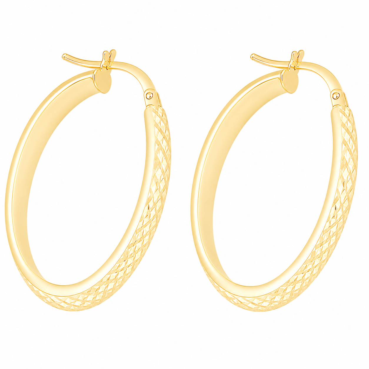9ct Yellow Gold Diamond-Cut Oval Hoop Earrings