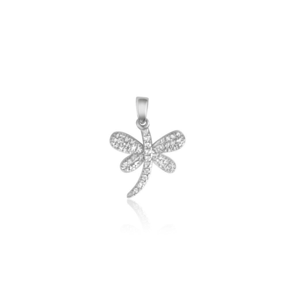 dragonfly pendant in silver with cubic zirconias