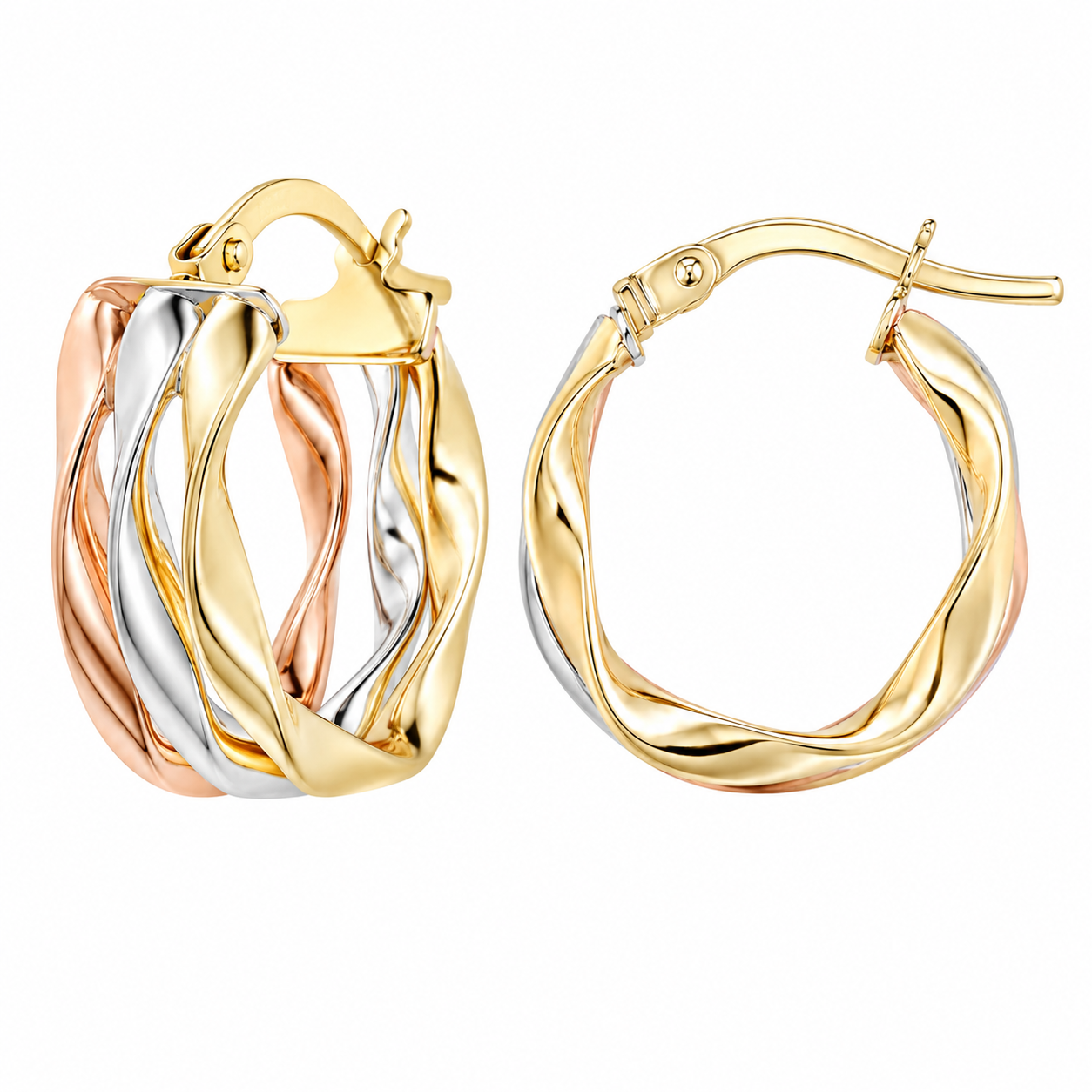 9ct Three Tone Gold Hoop Earrings