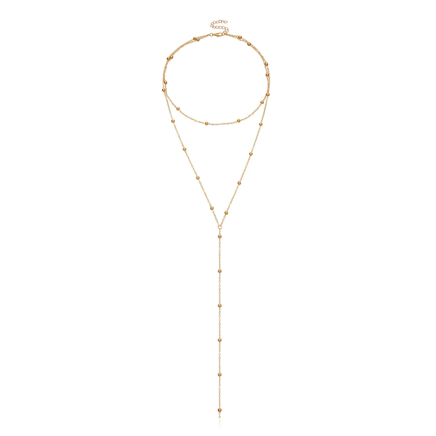 extra long beaded necklace in gold or silver