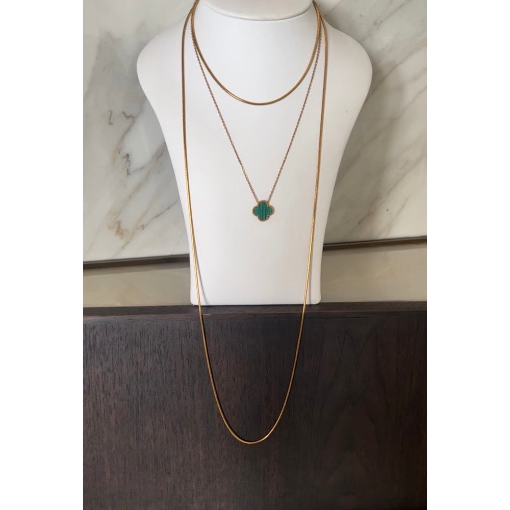 extra long necklace with additional single clover necklace for layering 