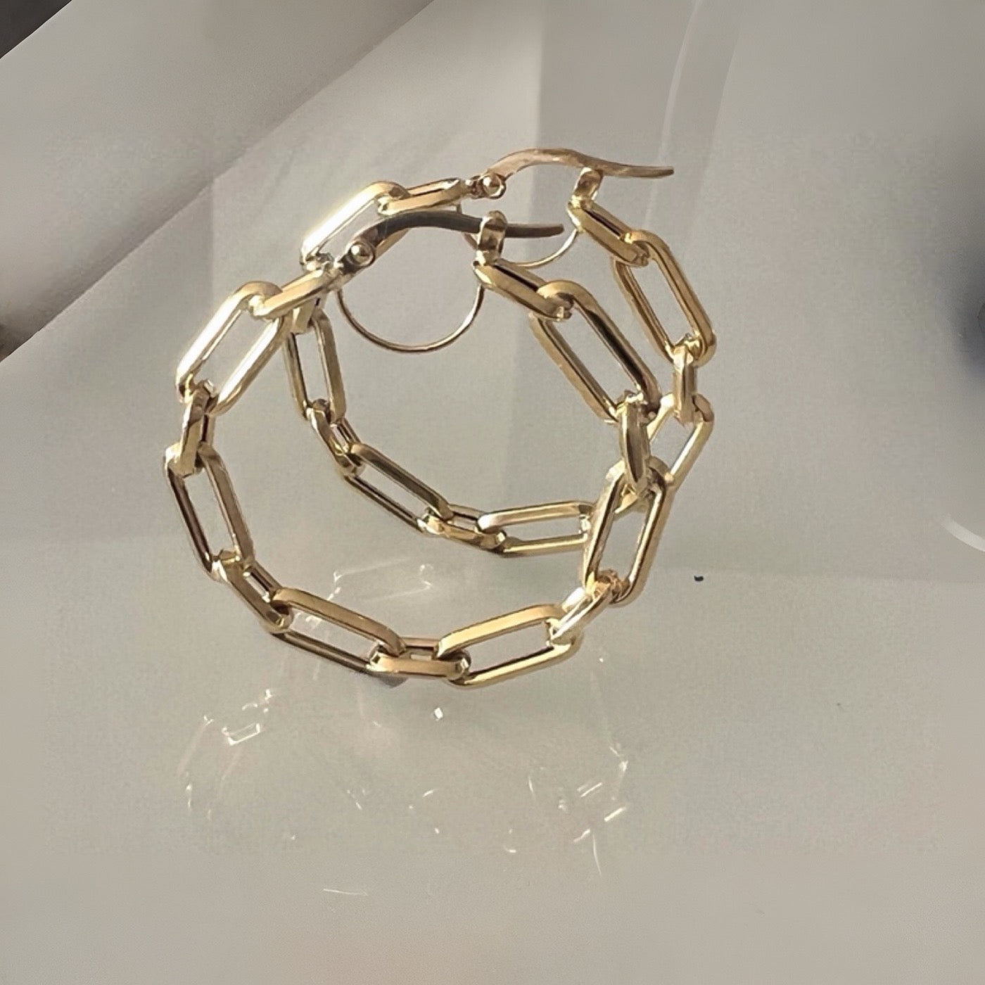 Fancy Paperclip Hoop Earrings in 9ct Yellow Gold