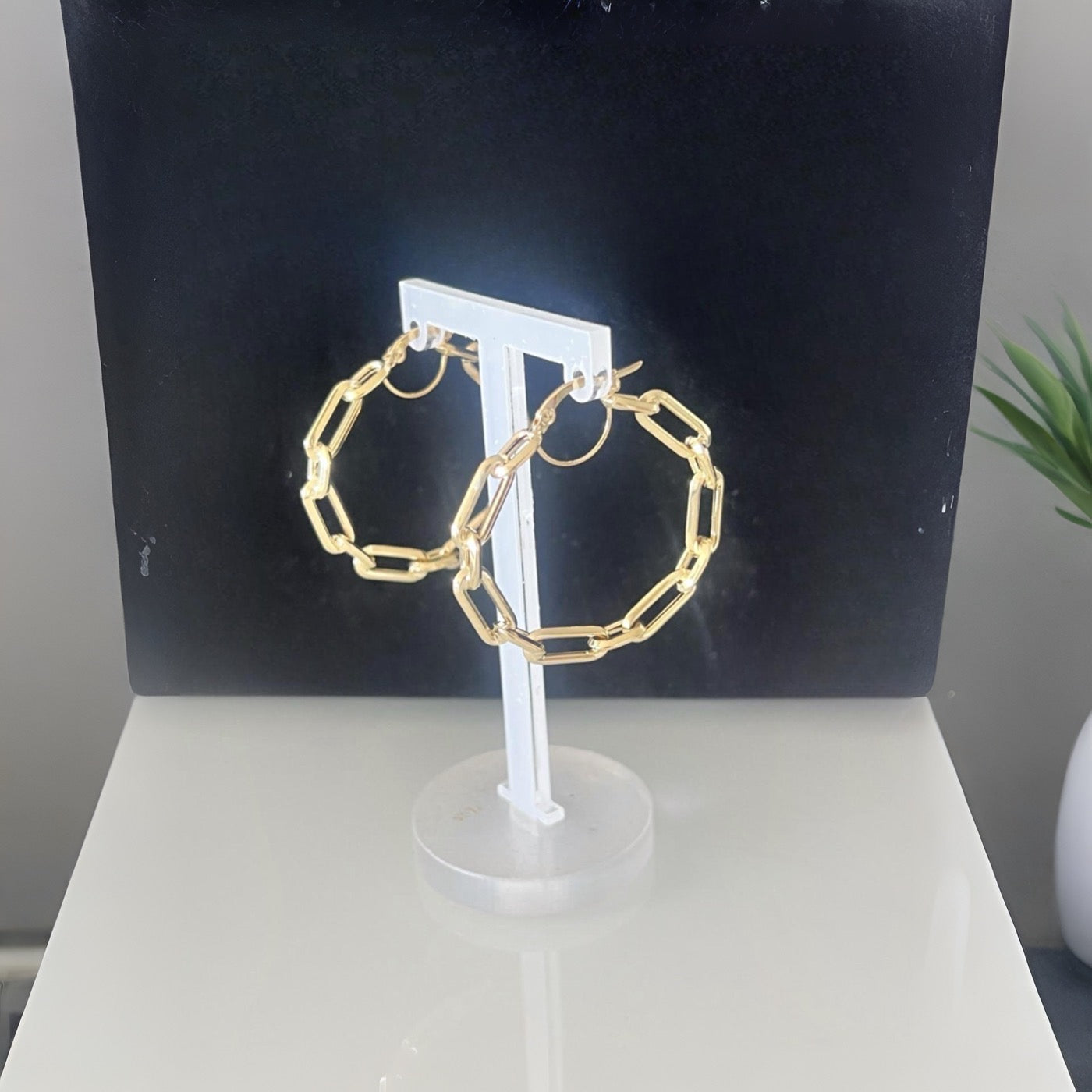 Fancy Paperclip Hoop Earrings in 9ct Yellow Gold