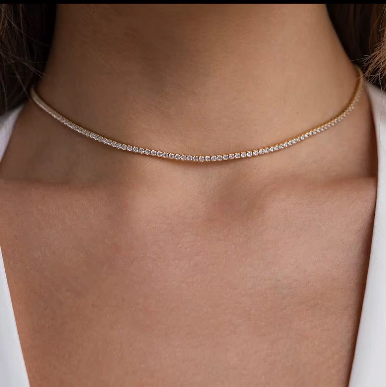 gold plated eternity necklace with cubic zirconias