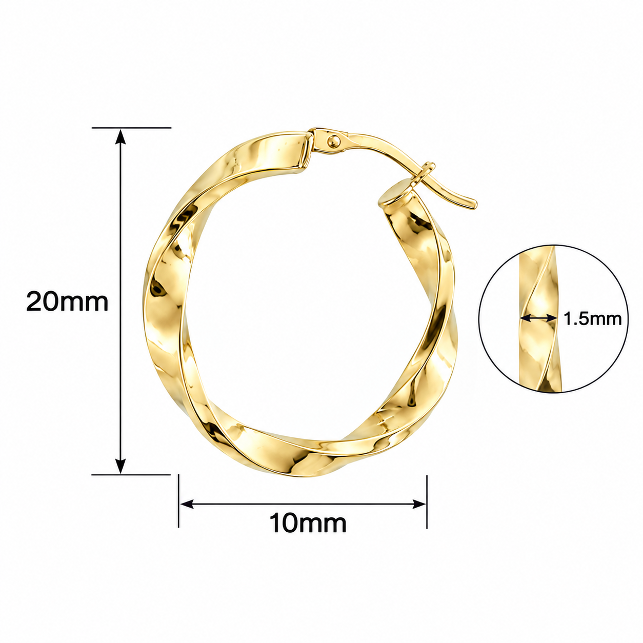 9ct Yellow Gold Twisted Hoop Earrings – 20mm