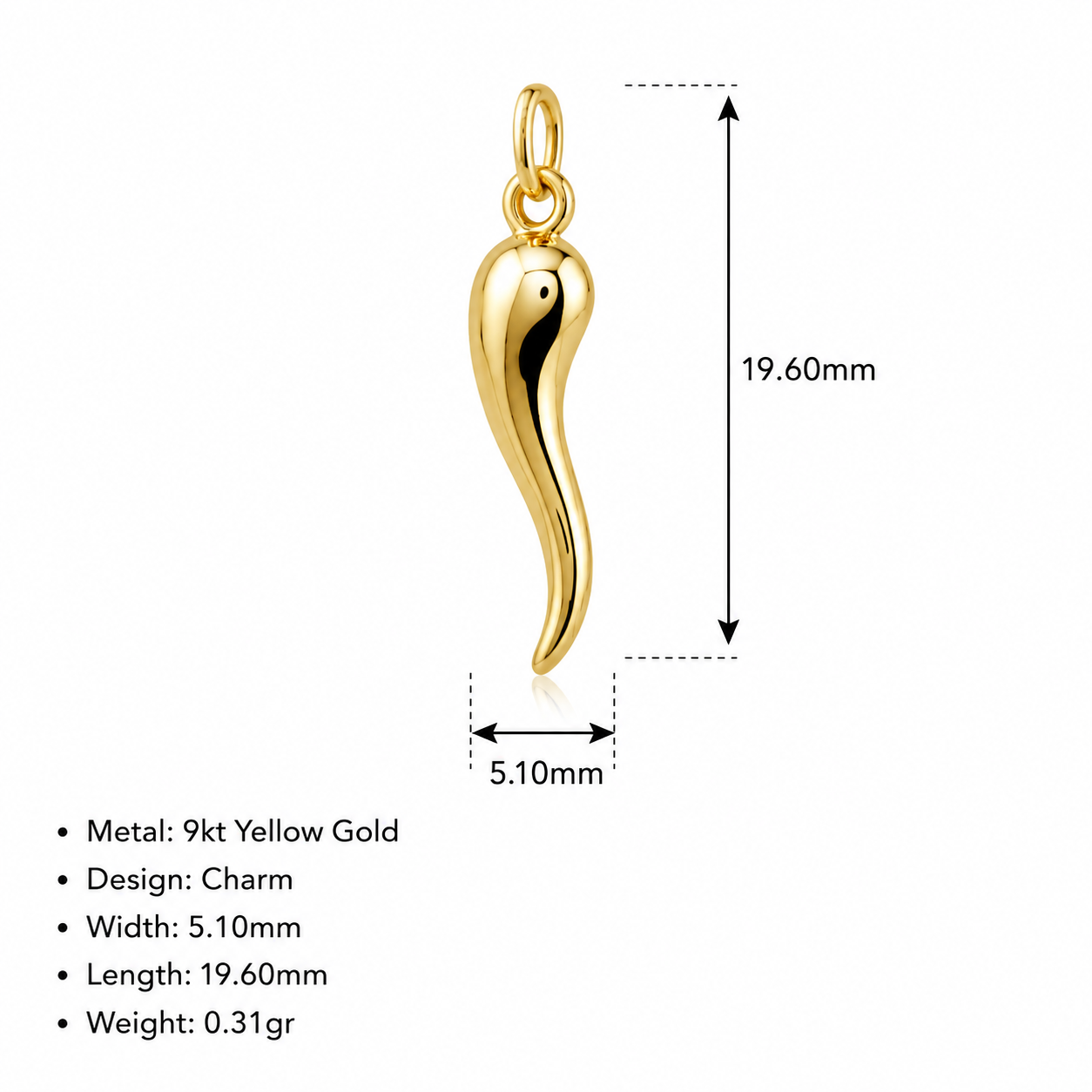 Lucky Horn Charm Pendant | 9ct Yellow Gold