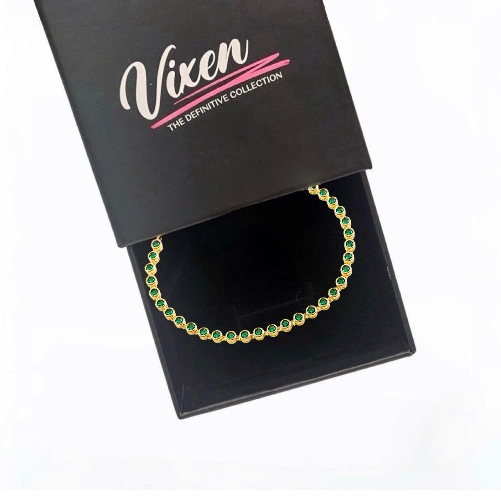 Emerald Green and Gold Tennis Bracelet - 18cm