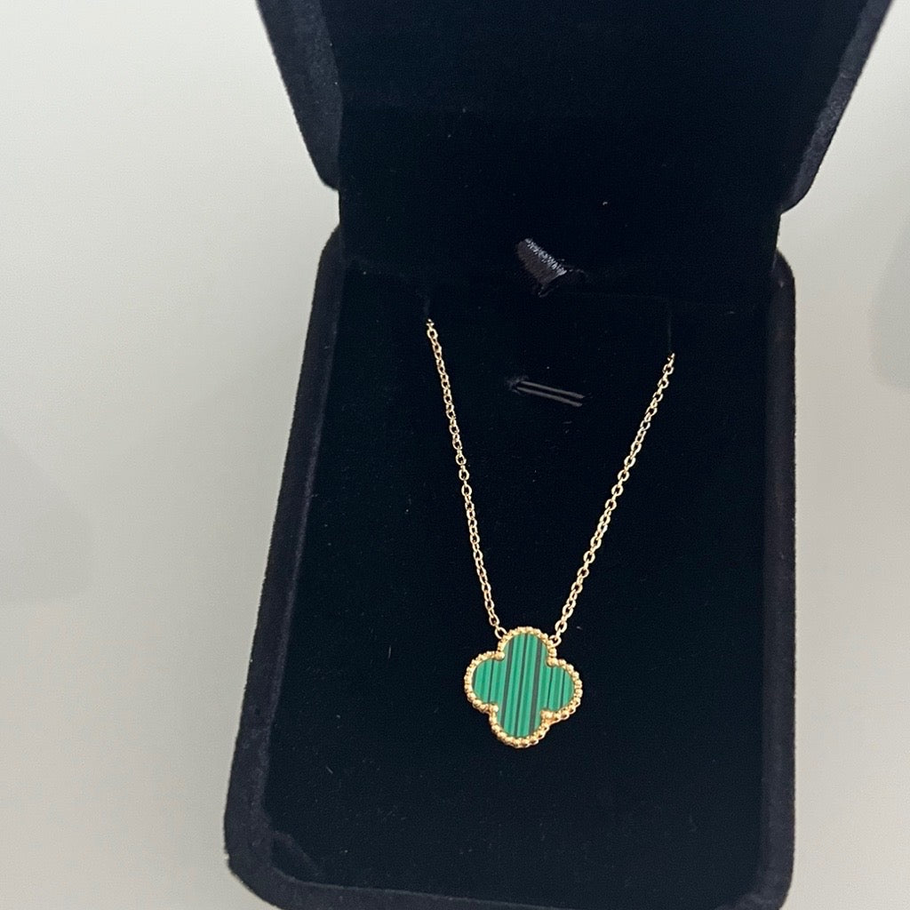 green and gold single clover necklace