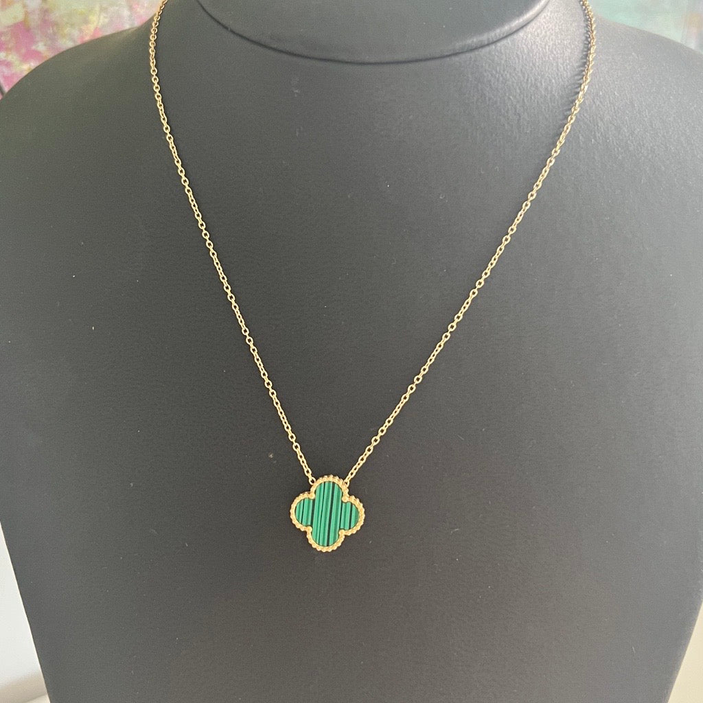 green and gold single clover necklace
