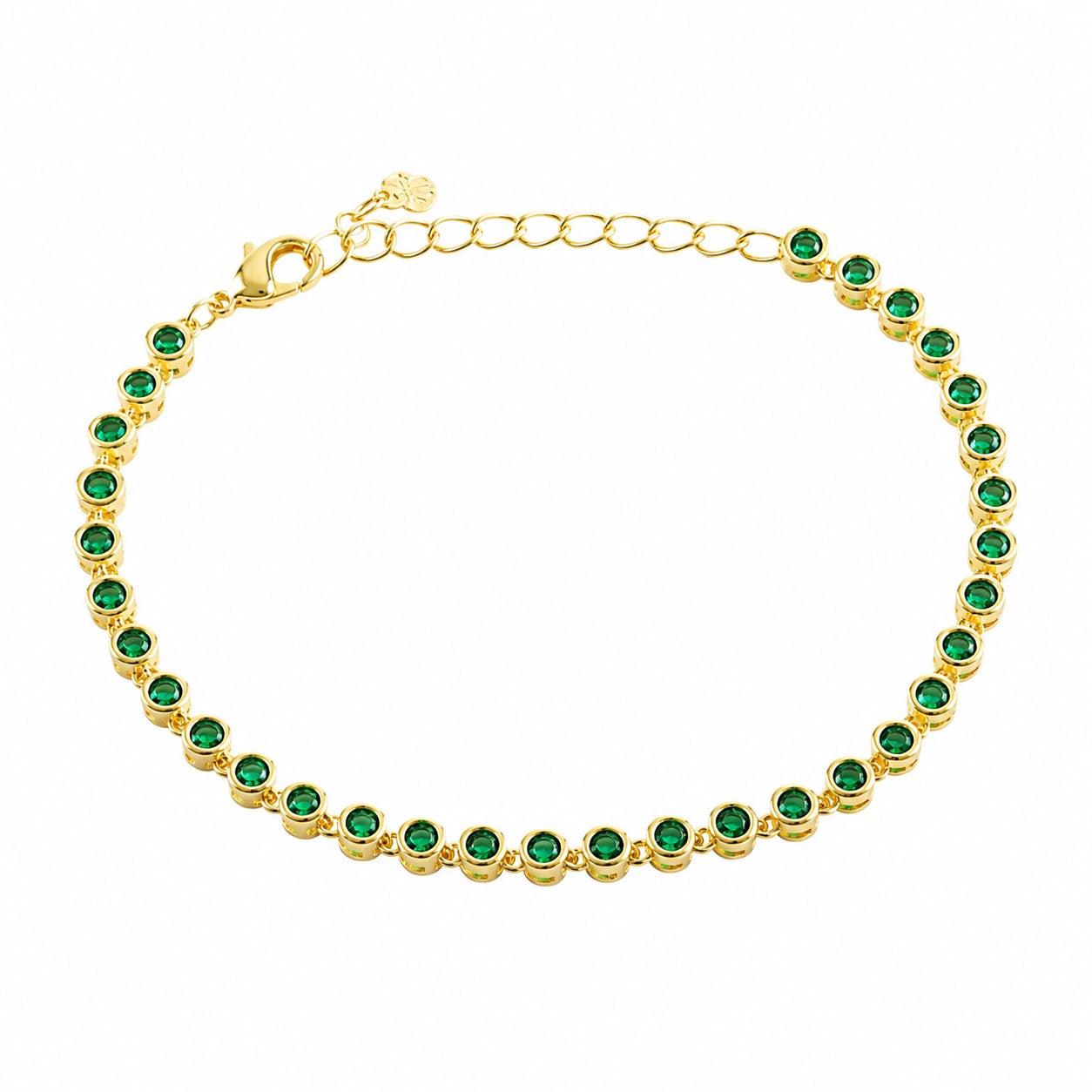 Emerald Green and Gold Tennis Bracelet - 18cm