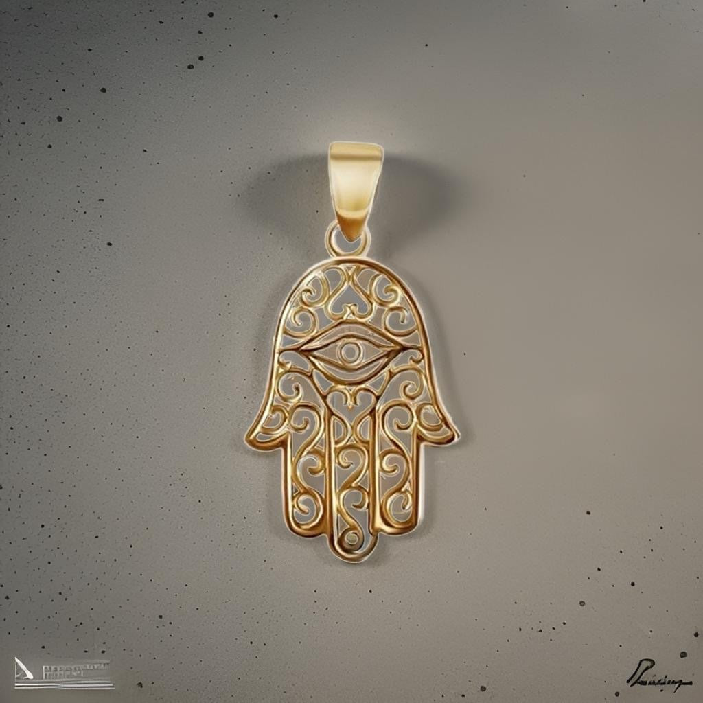 hamsa pendant in 9ct gold with intricate design